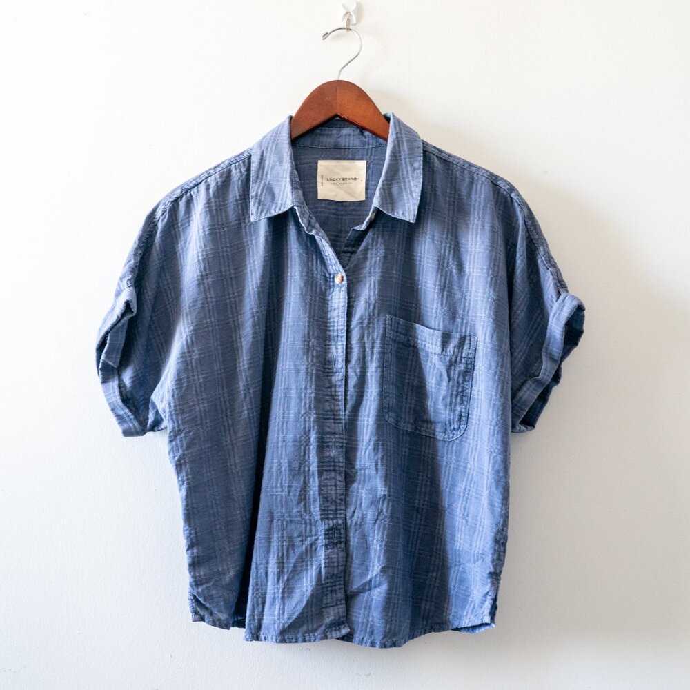 Lucky Brand Small Blue Striped Button Front